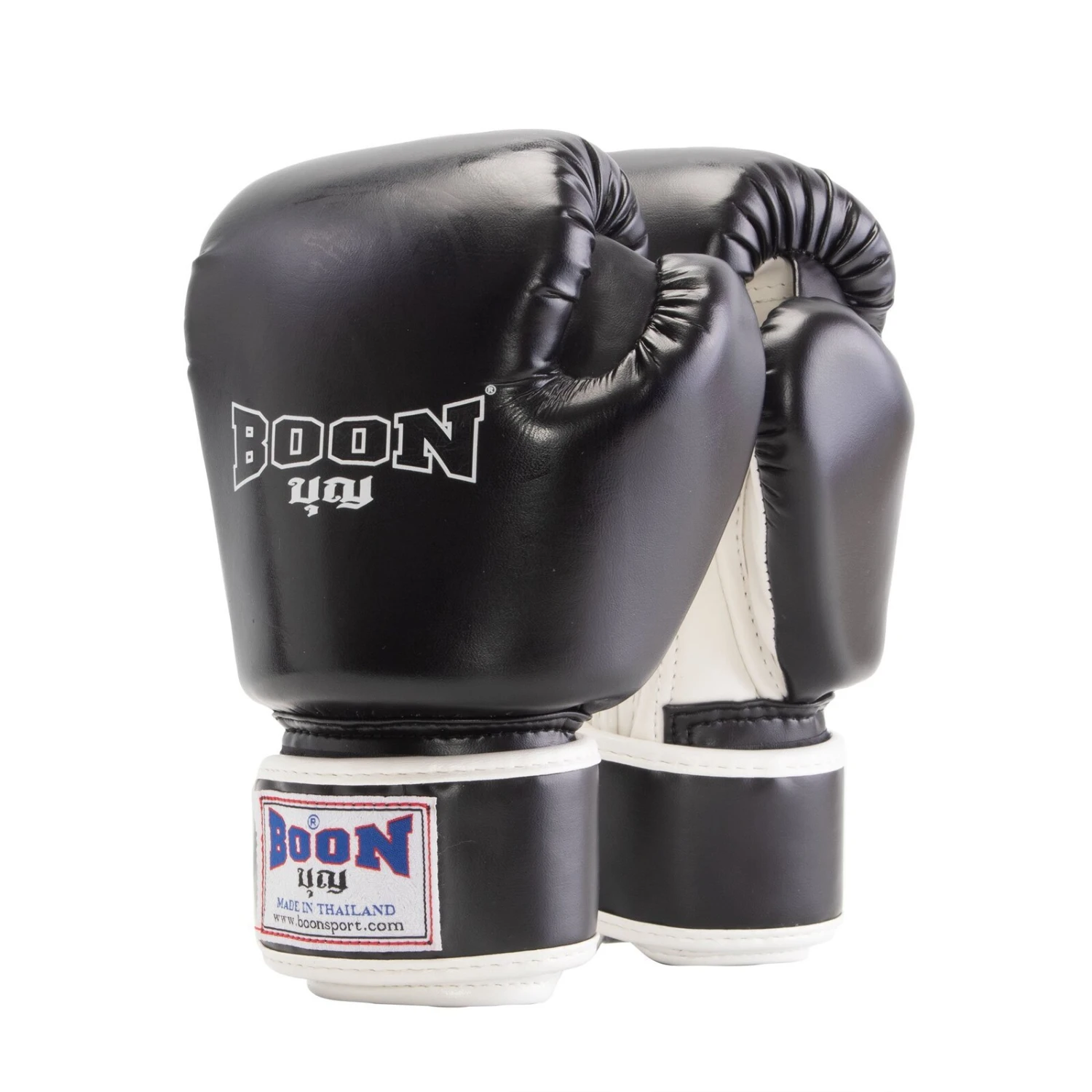 Boon Black/White Kids PU Velcro Muay Thai Gloves 1 Boon Black/White Kids PU Velcro Muay Thai Gloves