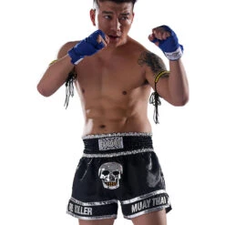 Fluory Skull Black Muay Thai Shorts -Boxing Supplies Shop MTSF13 c 4