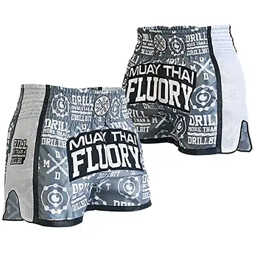 Fluory Drill Grey Muay Thai Shorts 2 Fluory Drill Grey Muay Thai Shorts - Image 2
