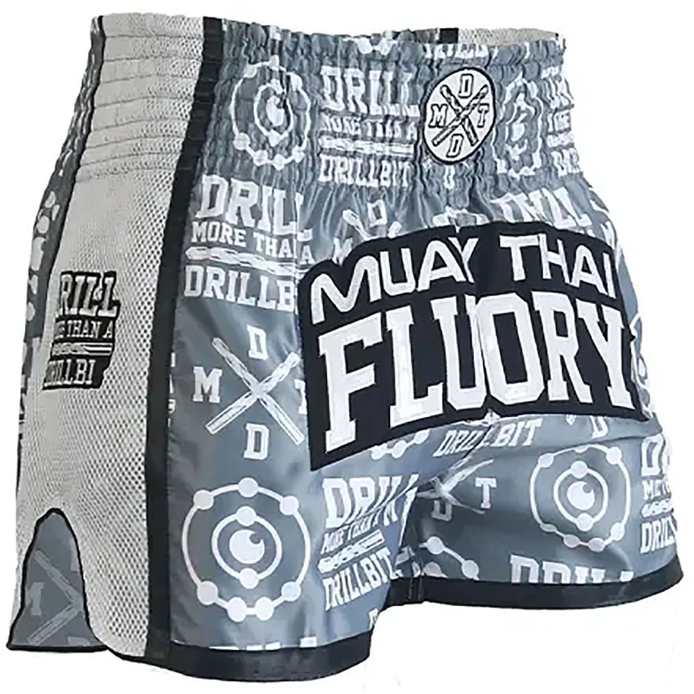 Fluory Drill Grey Muay Thai Shorts 1 Fluory Drill Grey Muay Thai Shorts