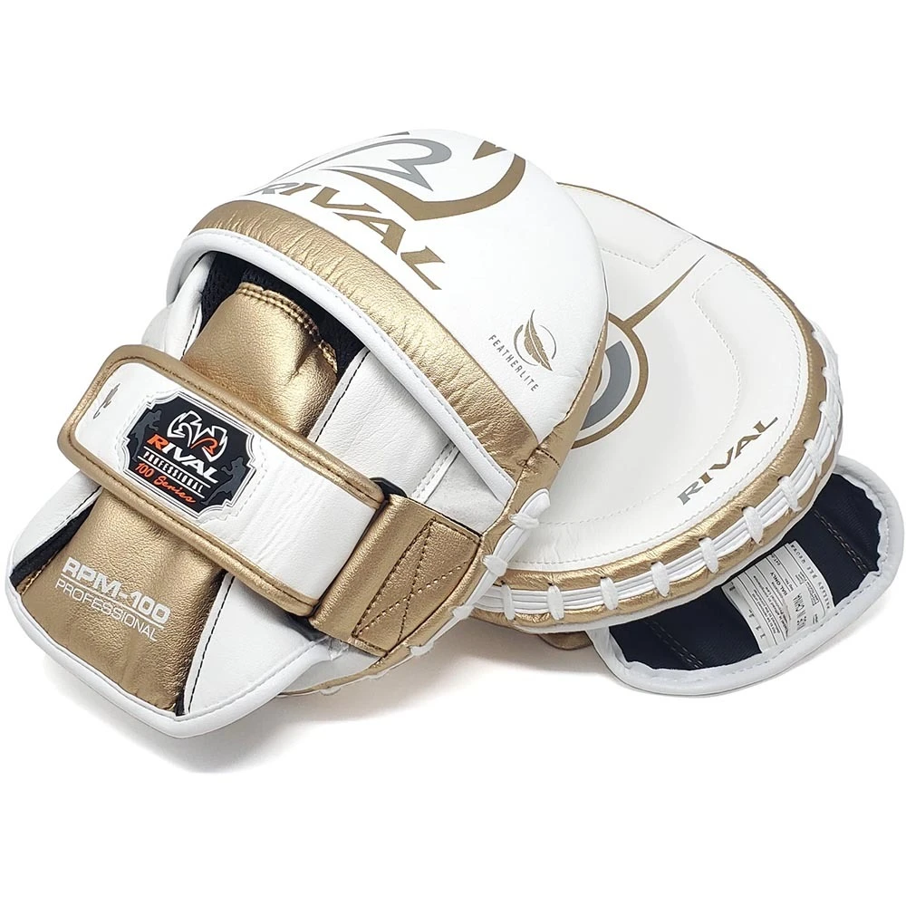 Rival RPM100 Professional White/Gold Punch Mitts 2 Rival RPM100 Professional White/Gold Punch Mitts - Image 2