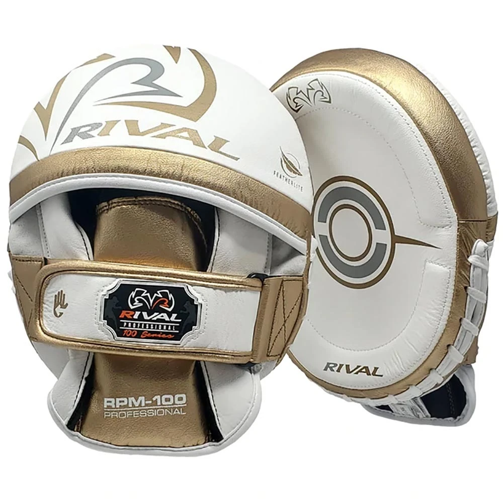 Rival RPM100 Professional White/Gold Punch Mitts 1 Rival RPM100 Professional White/Gold Punch Mitts