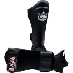 Raja Boxing Black Extra Padding Leather Shin Guards