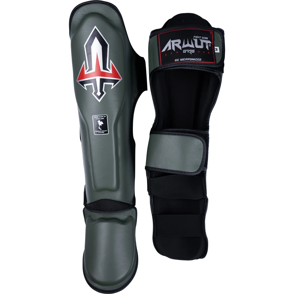 Arwut Fight Gear Army Green Leather Shin Guards 2 Arwut Fight Gear Army Green Leather Shin Guards - Image 2