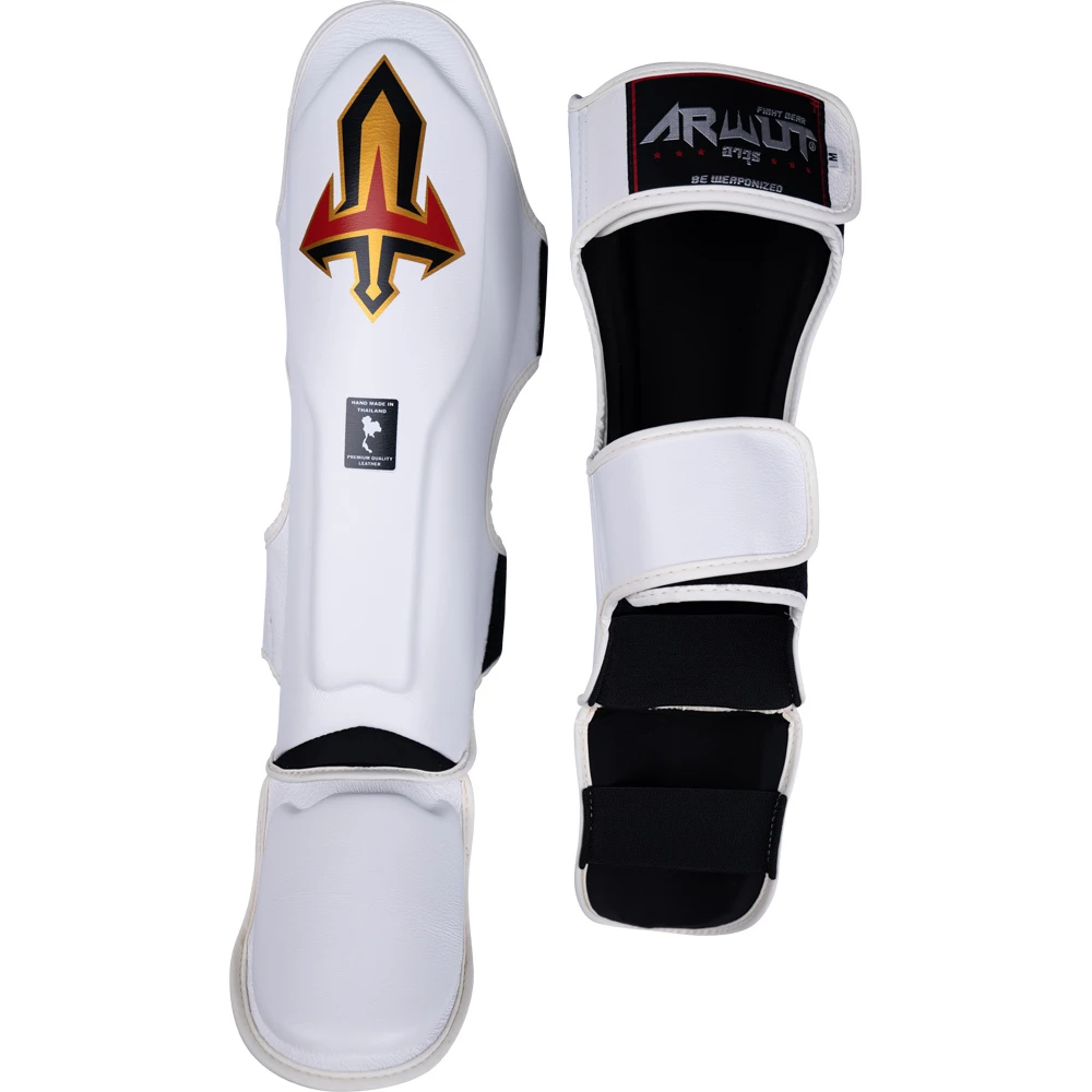 Arwut Fight Gear White Leather Shin Guards 2 Arwut Fight Gear White Leather Shin Guards - Image 2