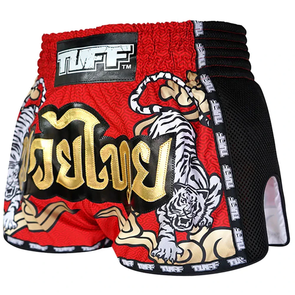Tuff Double Tiger Red Retro Muay Thai Shorts 2 Tuff Double Tiger Red Retro Muay Thai Shorts - Image 2